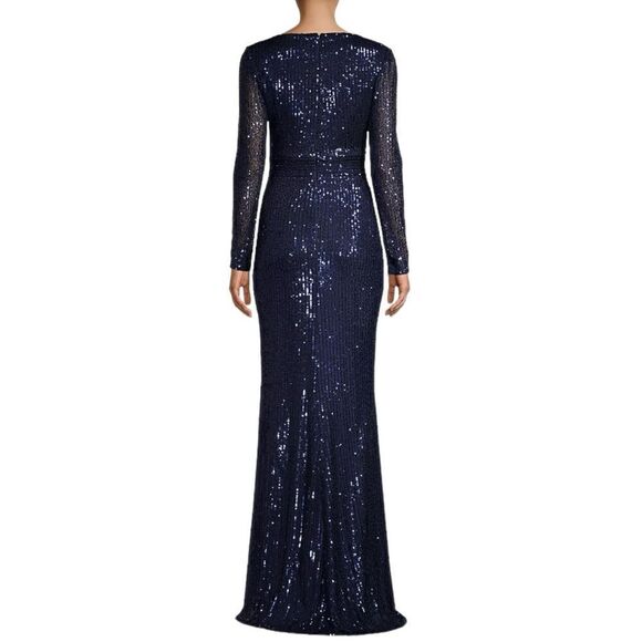 MAC DUGGAL Women’s Sequined Long Sleeves Gown in the Size 12 in Midnight Blue - Picture 3 of 12